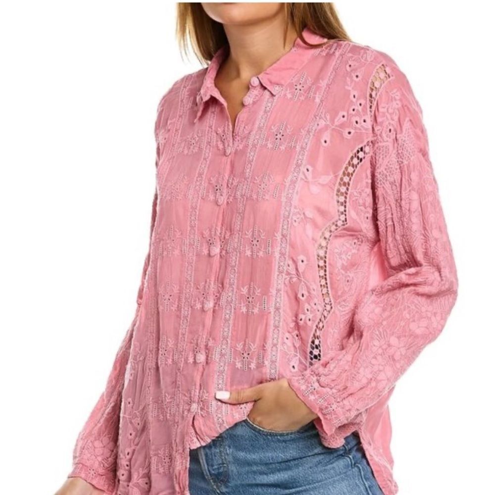 Johnny Was Blossom Rosie Button Down Blouse in Spring Rose S
